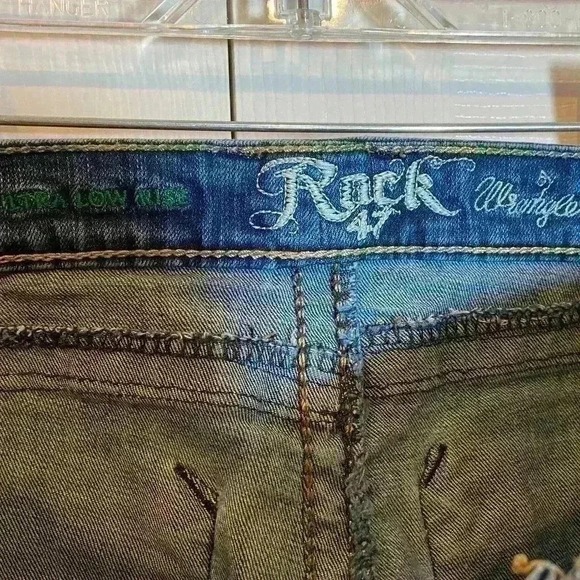 Rock 47 by Wrangler Women's Bootcut Jeans Distressed Blue Size 30x30 - Picture 7 of 9